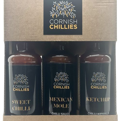 An image of a pack of 3 bottles of chilli sauce