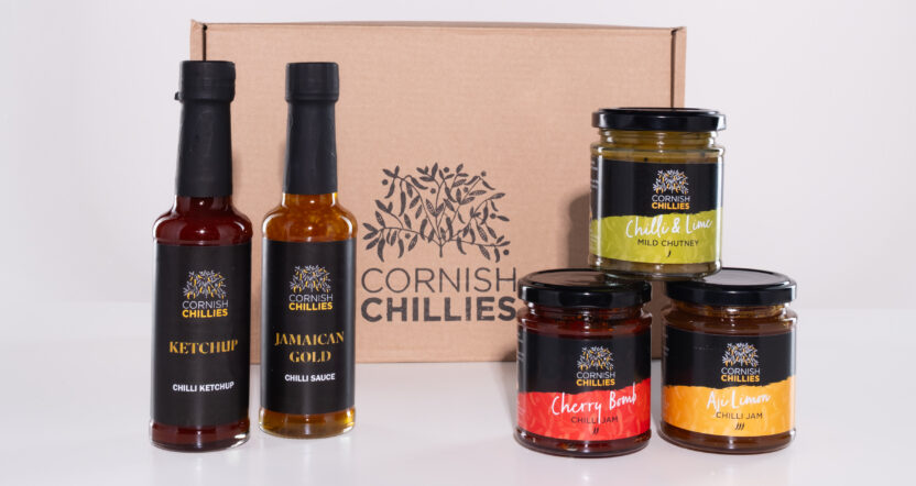 “Chilli Sauce Gift Set with artisan Cornish hot sauces in decorative packaging”